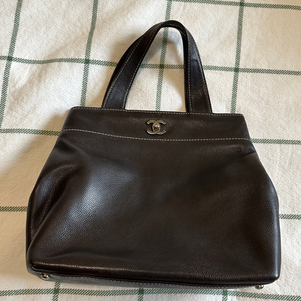 Dark brown Chanel caviar leather tote